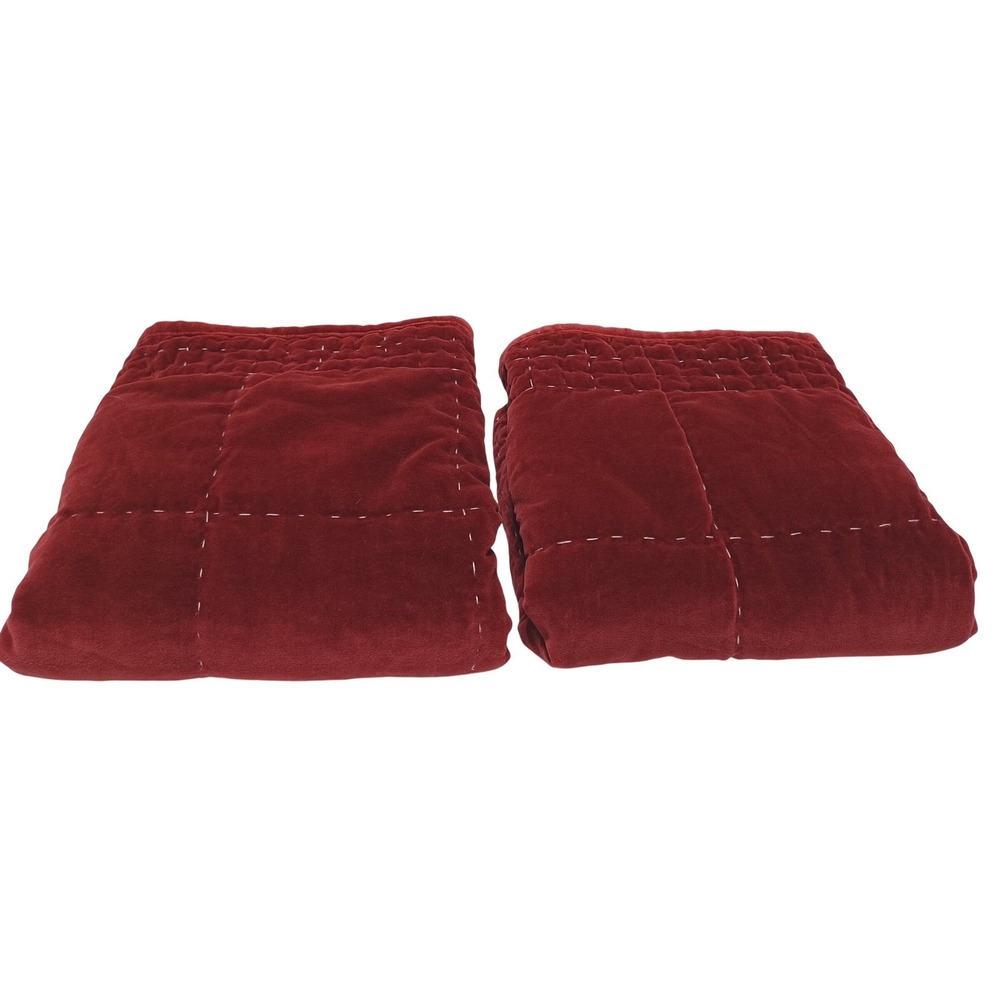 Pottery Barn Red Velvet King Pillow Shams Set of 2 Quilted Hand Stitched Luxury - Picture 3 of 7